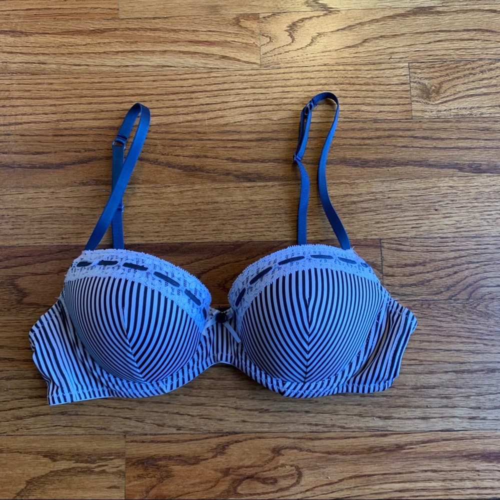 Navy blue & white fiberfill underwire striped